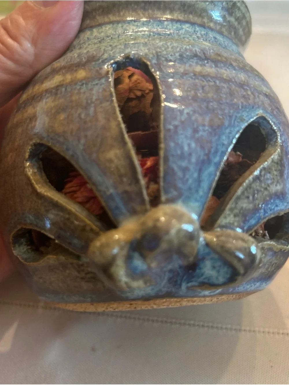 Blue Ceramic Jar Potpourie Holder with Cork Top - Home Accents